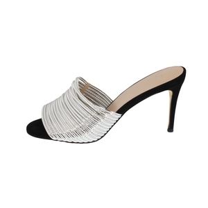 silver and black suede mules / slippers